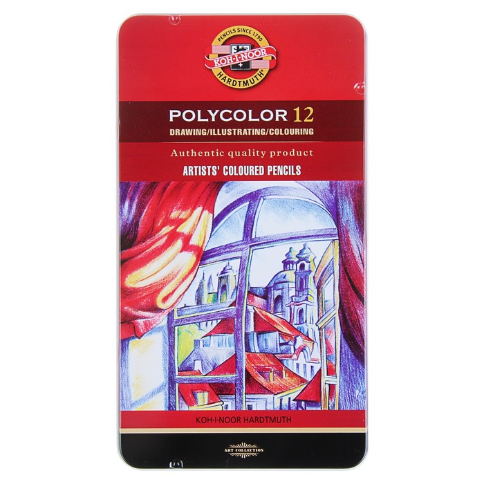 

Карандаши Koh-I-Noor 3822 PolyColor художественные, мягкие, 12 цветов, в металлическом пен, PolyColor