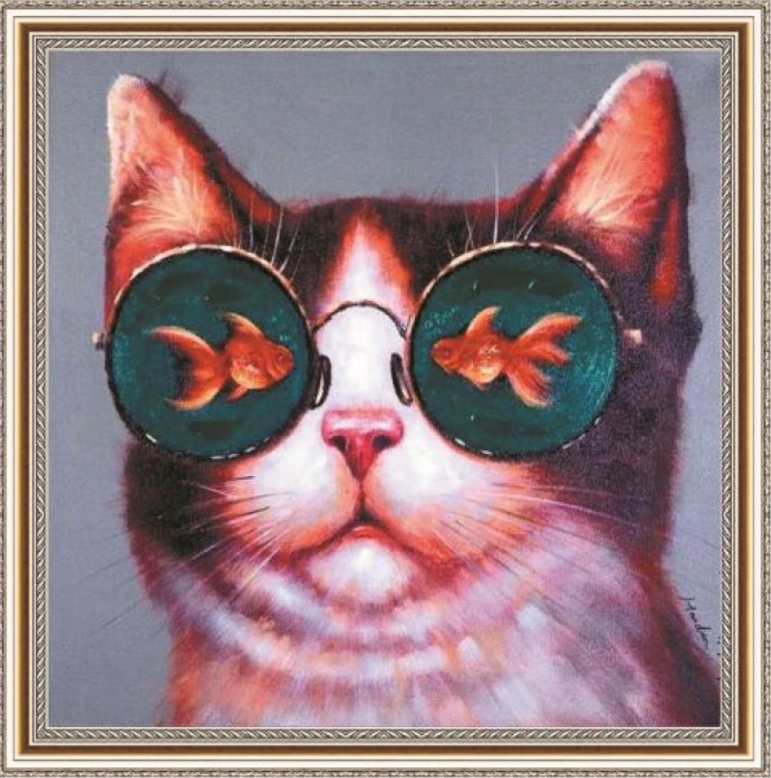

Алмазная мозаика DVEKARTINKI Котейка и очки с рыбками 30x30, на подрамнике, Котейка и очки с рыбками