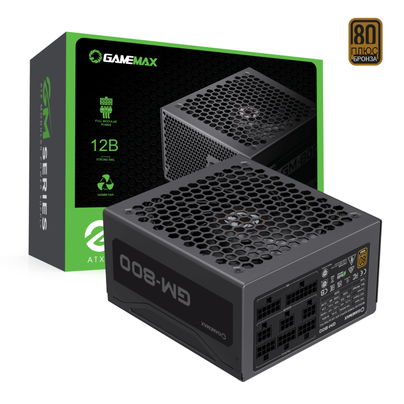 

Блок питания GAMEMAX GM-800 Modular 800W, Чёрный, GM-800 Modular
