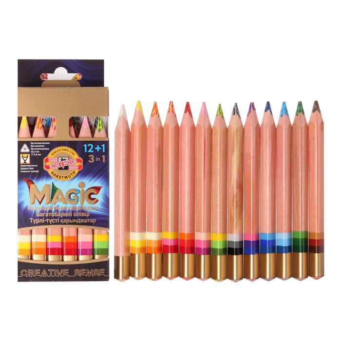 фото Карандаши многоцветные koh-i-noor jumbo magic 3404, 12 штук, с ластиком и точилкой, в карт