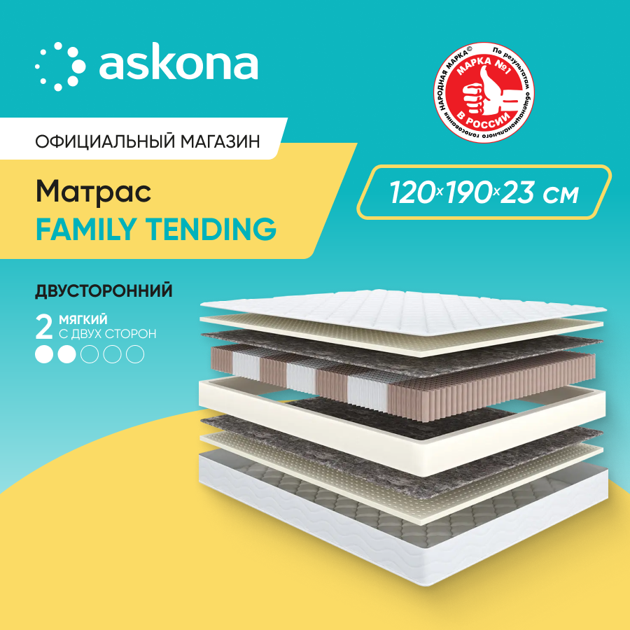 

Матрас анатомический ASKONA Family Tending 120х190, Бежевый, Family Tending