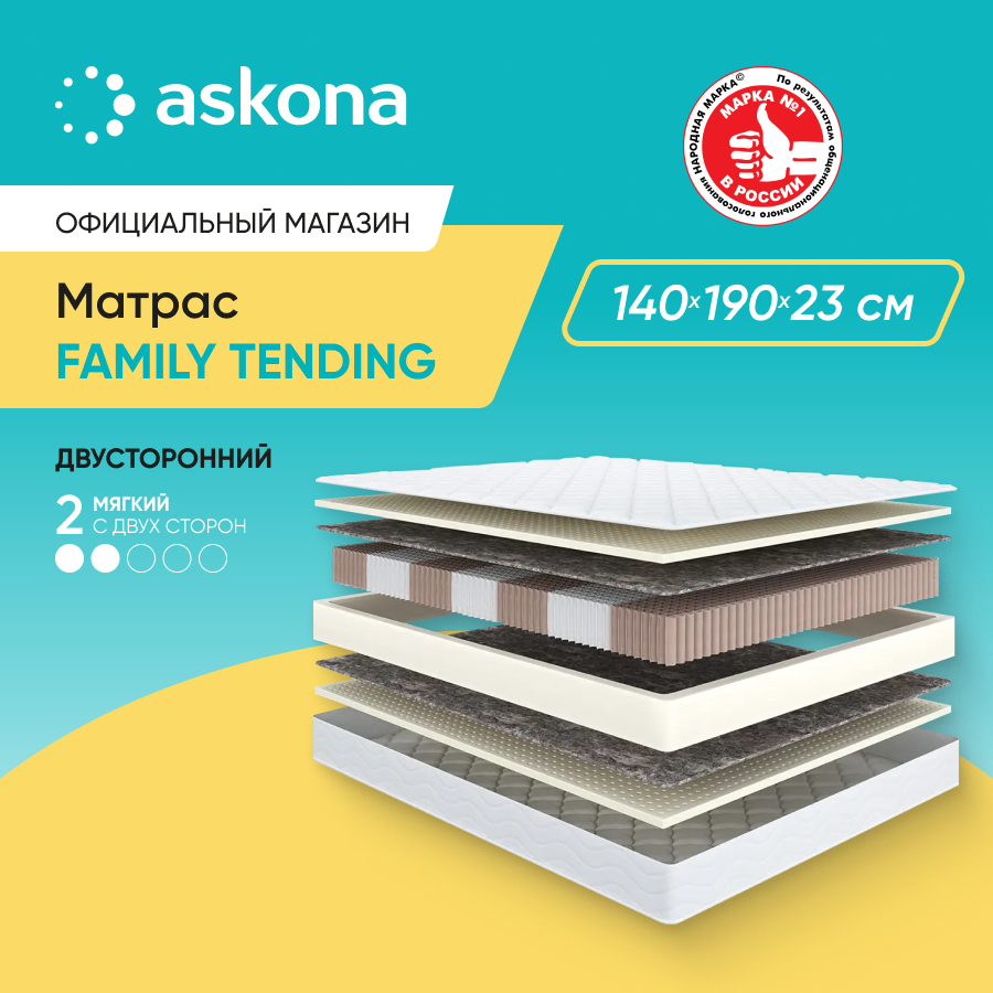 

Матрас анатомический ASKONA Family Tending 140х190, Бежевый, Family Tending