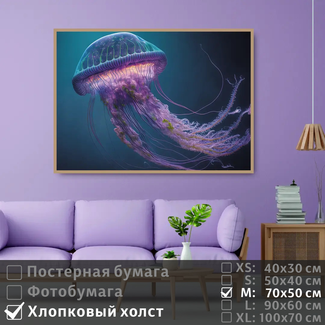 

Постер на холсте ПолиЦентр Светящаяся медуза под водой 70х50 см, СветящаясяМедузаПодВодой