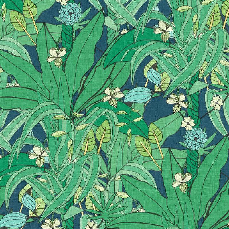 Обои RASCH Club botanique 538922 (0,53х10,05) Зеленый/Синий, Цветы/Листья