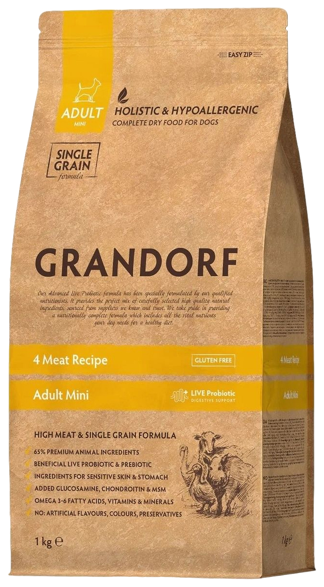 Сухой корм для собак Grandorf Single Grain Adult Mini, 4 мяса, 1 кг