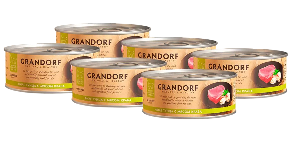 Консервы для кошек Grandorf Natural&Healthy, филе тунца с мясом краба, 6шт по 70г