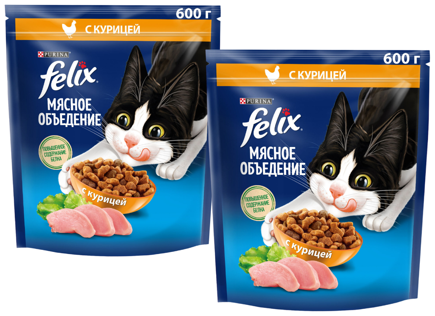 Сухой корм для кошек Felix Мясное объедение курица, 2 шт по 600 г