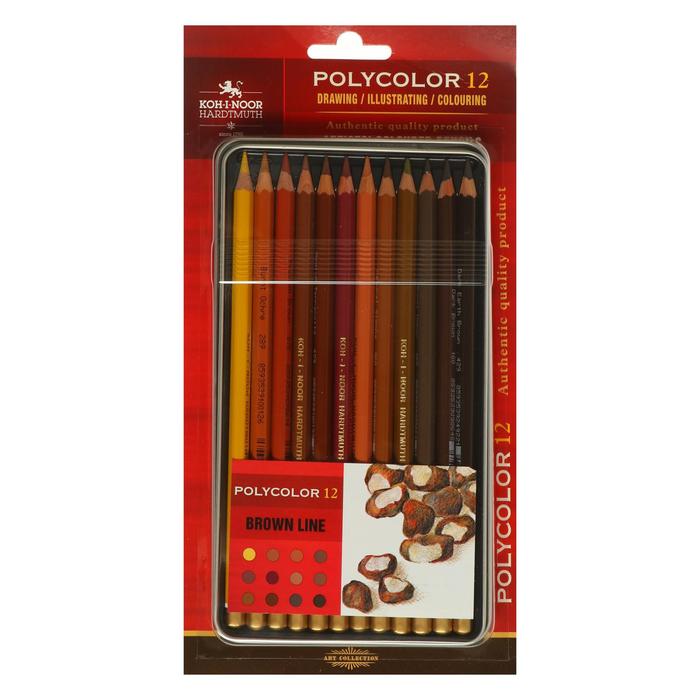 

Карандаши Koh-I-Noor POLYCOLOR 3822, BRAUN LINE, металлический пенал в блистере, 12 цветов, Разноцветные