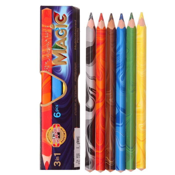 

Карандаши многоцветные Koh-I-Noor "Jumbo Magic" 6 штук/3 оттенка, картонная упаковка