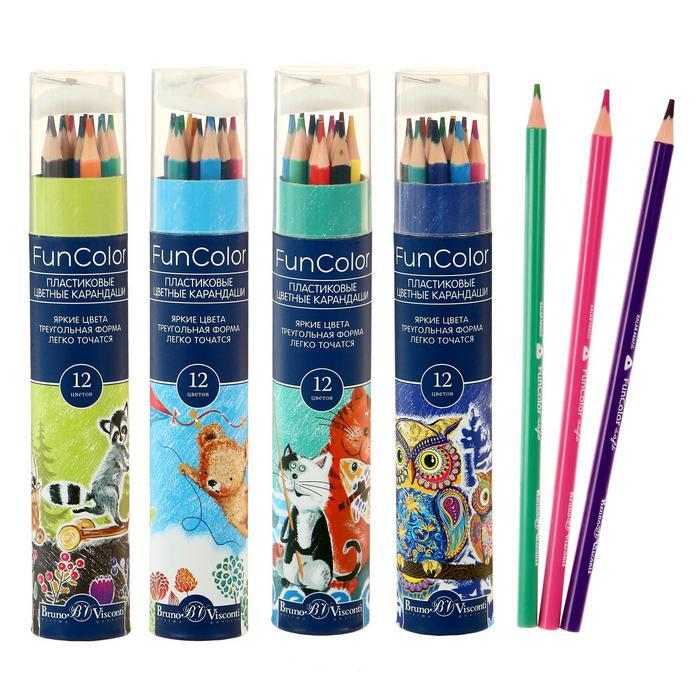 

Карандаши цветные Bruno Visconti 12 цветов Funcolor пластиковые, микс из 4 видов, Разноцветные