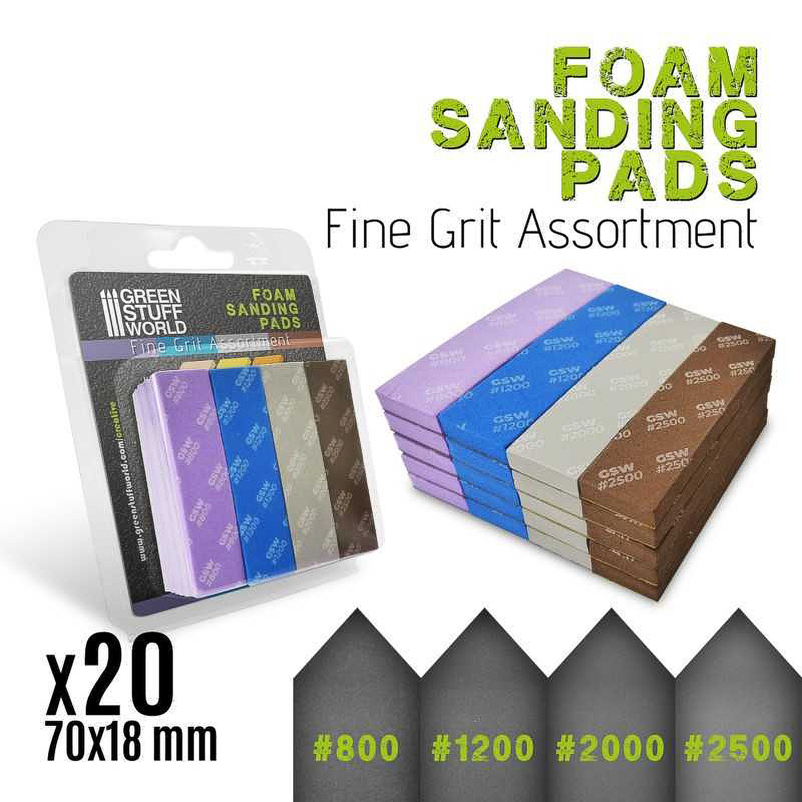 

Шлифовальные губки Green Stuff World Foam Sanding Pads Fine Grit Assortment 20 шт, Foam Sanding Pads