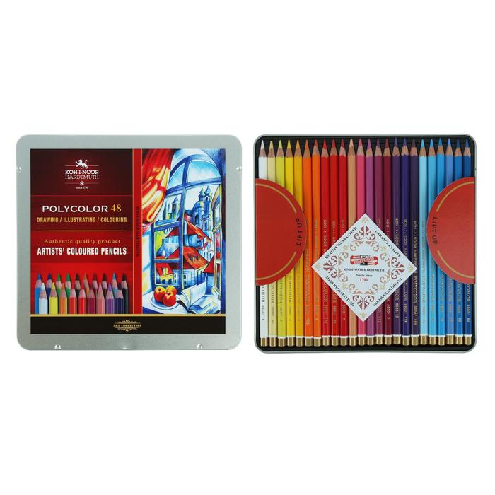 

Карандаши художественные PolyColor 3826, 48 цветов, мягкие, в металлическом пенале, Разноцветные