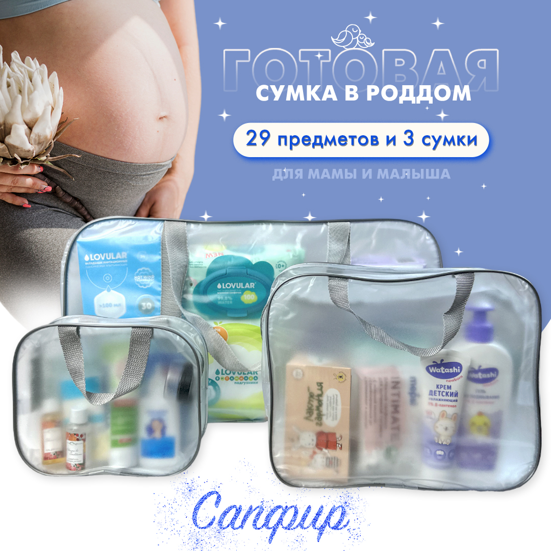 Сумка в роддом готовая для мамы и малыша Чижик-Пыжик, Сапфир, 29 предм, матовая