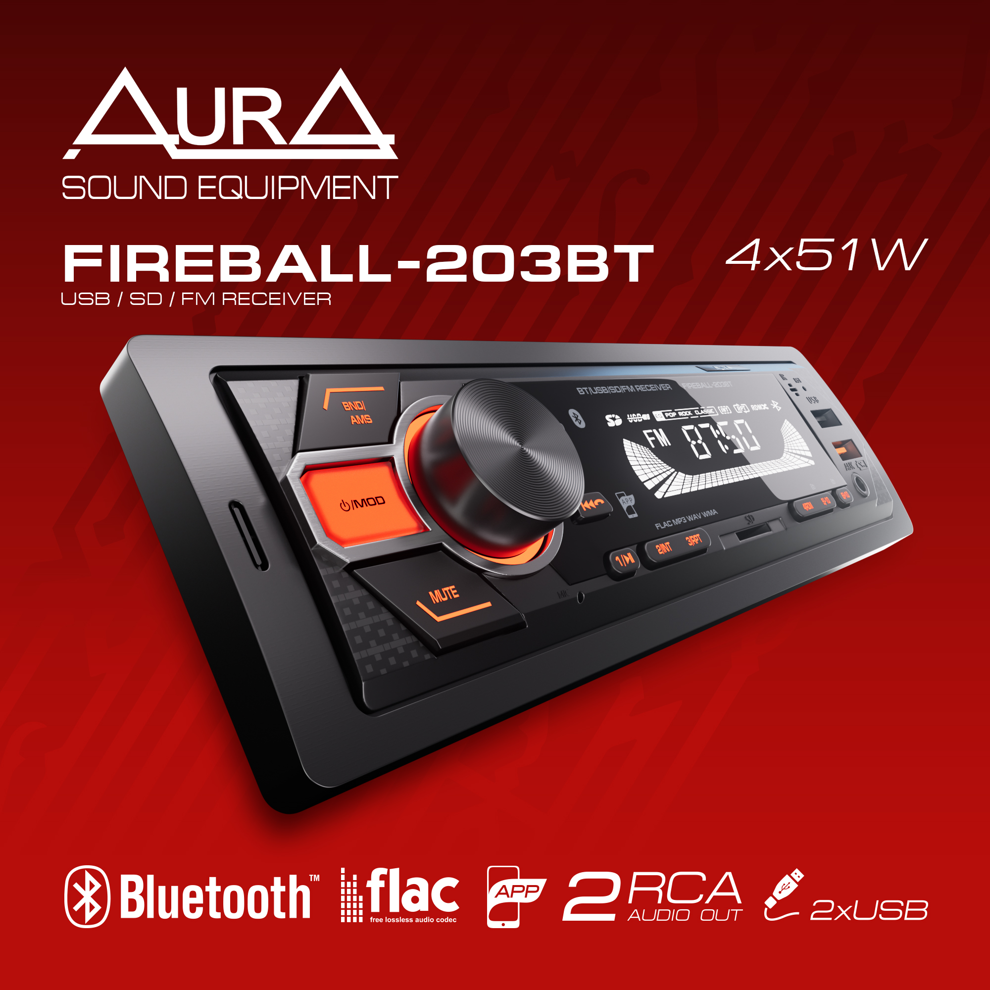 Ресивер автомобильный AurA FIREBALL-203BT USBBT 217900₽