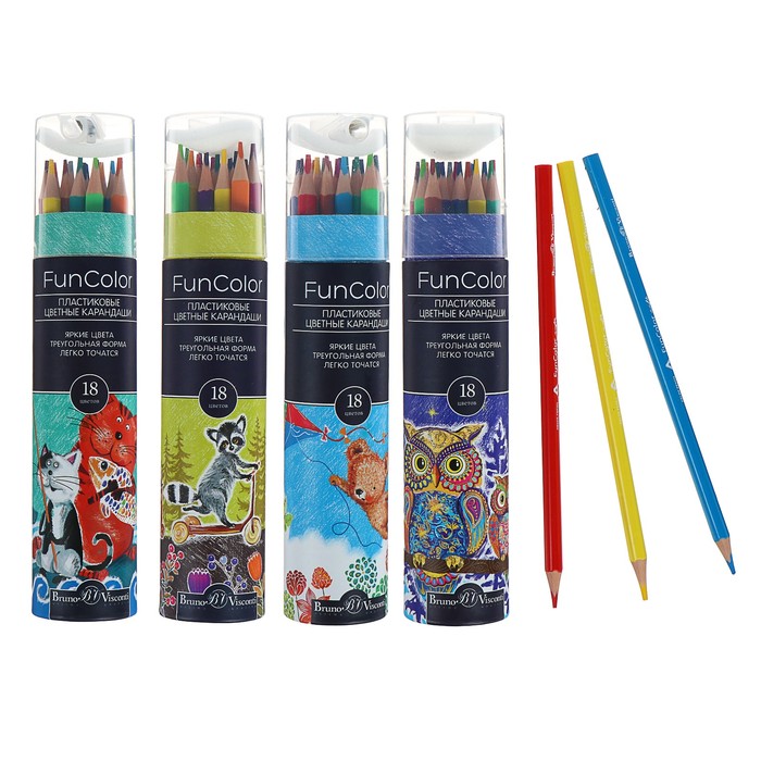 

Карандаши цветные 18 цветов Funcolor пластиковые, в картонной тубе, МИКС