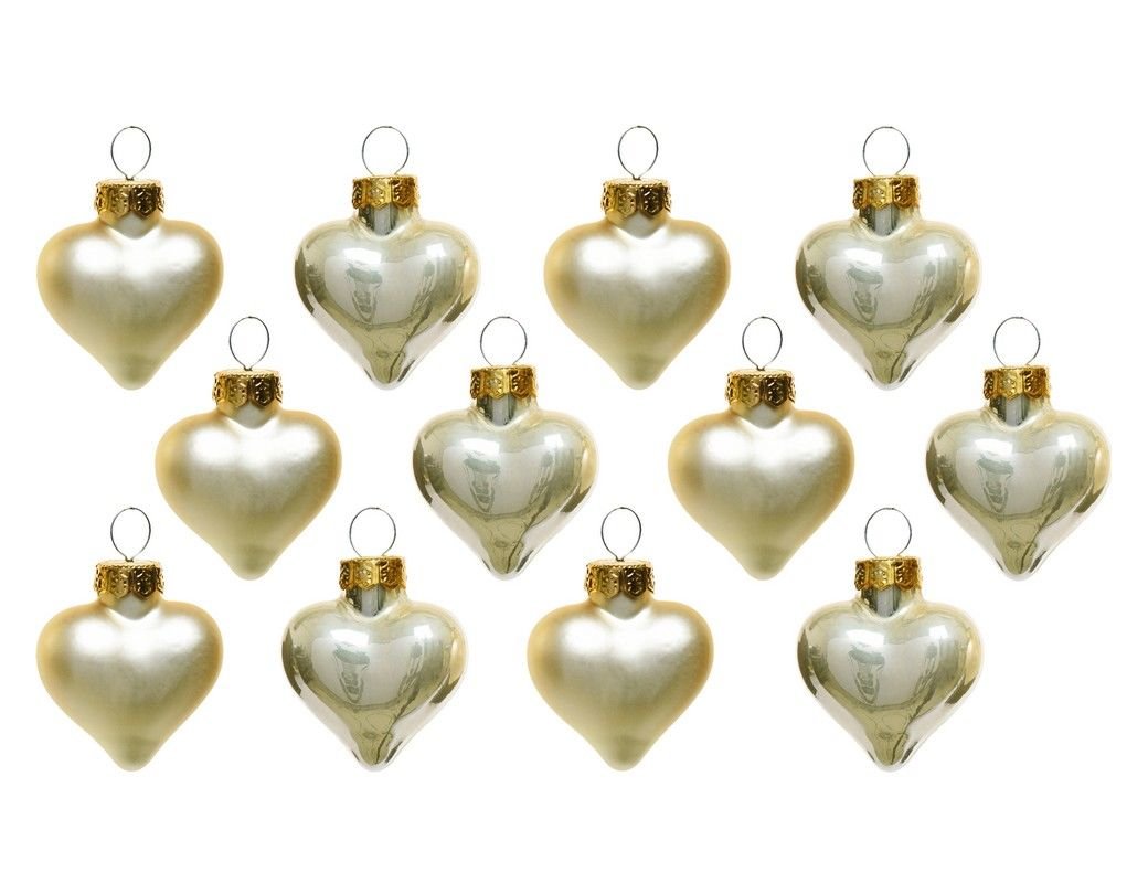 

Набор ёлочных игрушек СЕРДЕЧКИ мини, стекло, перламутровые, эмалевые и матовые, 4.5 см (12, Белый