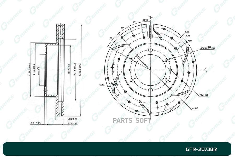 

G-BRAKE GFR-20738R Диск тормозной перфорированный вентилируемый G-brake GFR-20738R правый