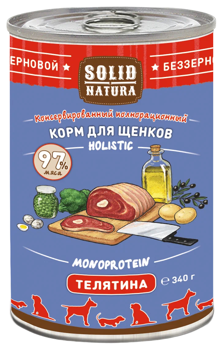 

Влажный корм для щенков Solid Natura Holistic телятина, 6 шт по 340 г
