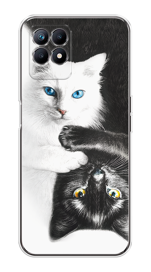 

Чехол на Realme 8i "Коты Инь-Янь", Черный;белый;голубой, 257350-1