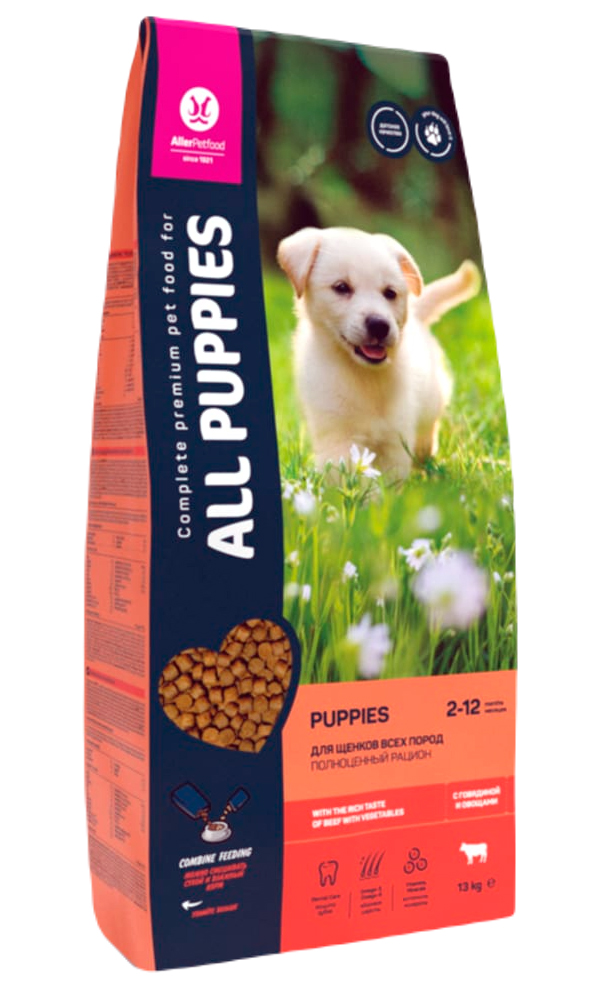 Сухой корм для щенков All Dogs All Puppies, говядина и овощи, 13 кг