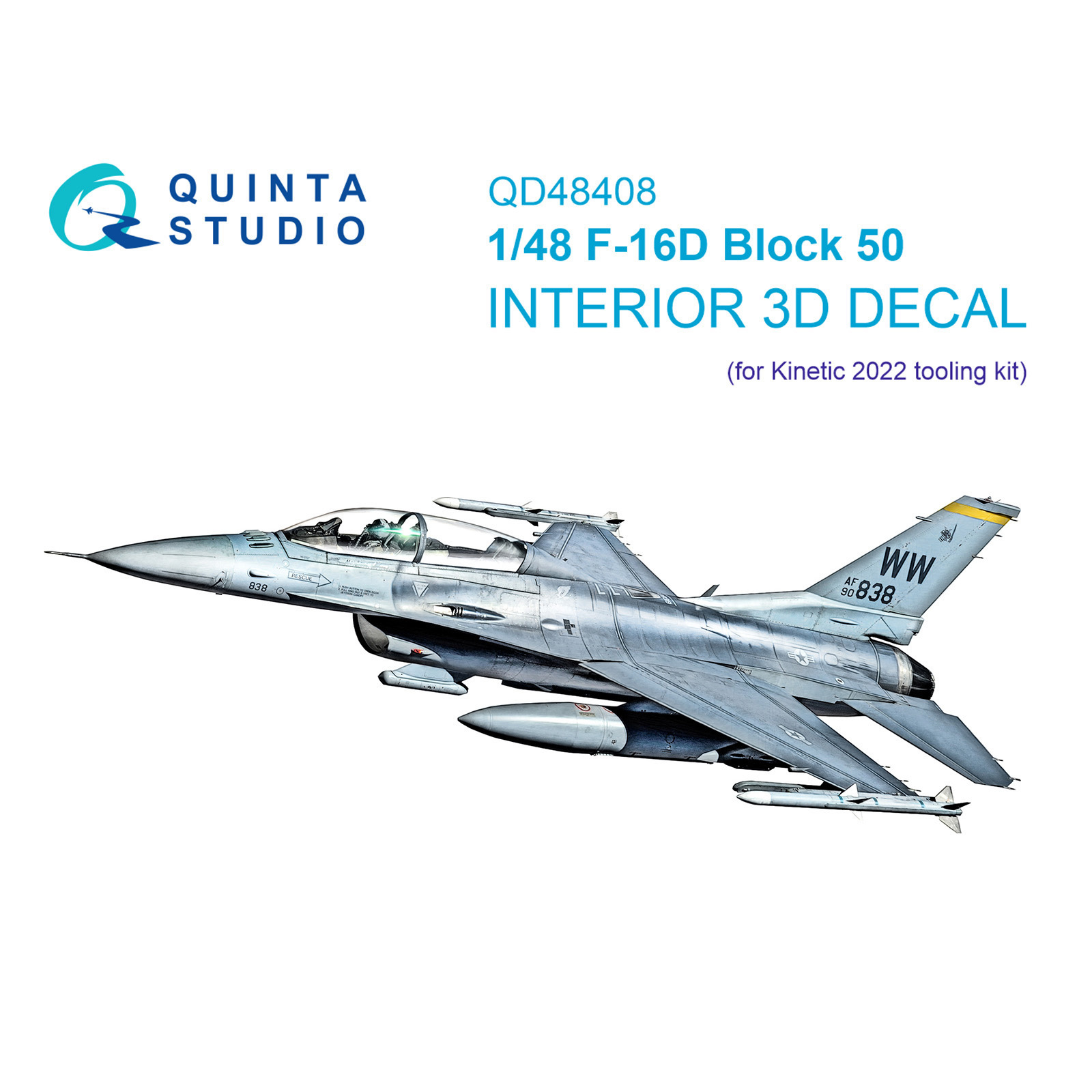 3D Декаль Quinta Studio 1/48 интерьера кабины F-16D block 50 Kinetic 2022 tool QD48408