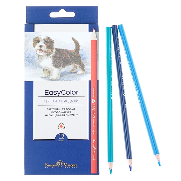 

Карандаши 12 цветов BrunoVisconti Easycolor, трёхгранные, особо мягкие