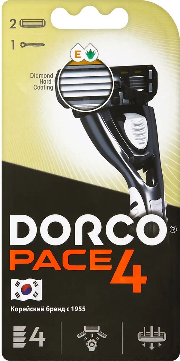 Dorco Бритва PACE4, 4-лезвийная, крепление PACE, плавающая головка (1 станок, 2 кассеты) dorco женская бритва одноразовая eve4 4 лезвийная 1