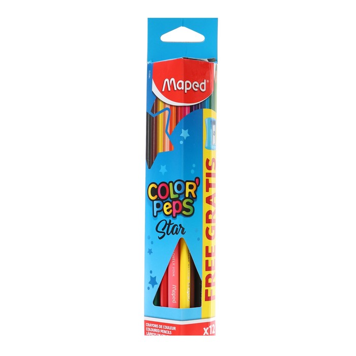 

Карандаши трёхгранные 12 цветов, Maped Color Peps, с точилкой