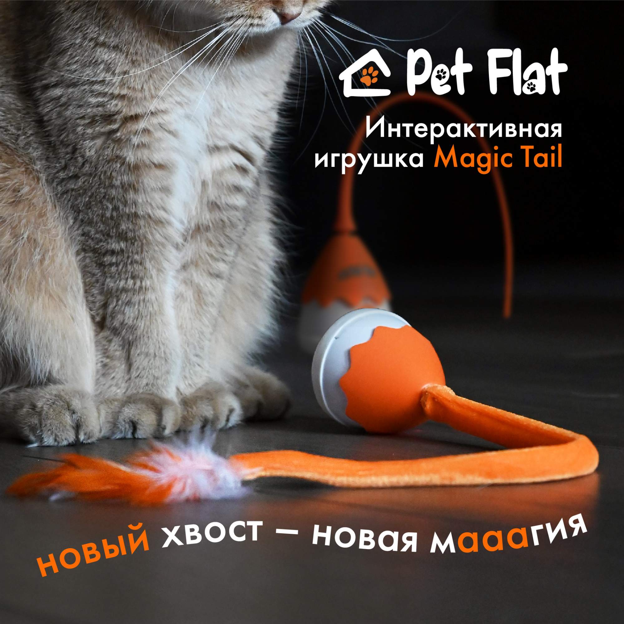 

Игрушка для кошек PET FLAT Magic Tail интерактивная, оранжевый, пластик, плюш, 11x8x6 см