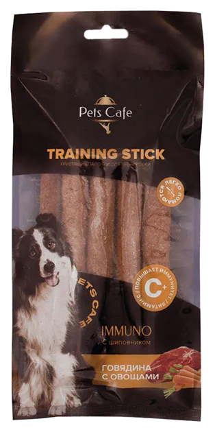 

Хрустящие палочки для собак Pets Cafe говядина с овощами с шиповником, 60 г, 8 шт