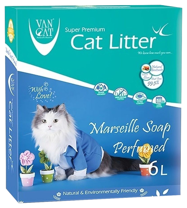 фото Комкующийся наполнитель van cat van cat, с ароматом марсельского мыла, 5,1 кг