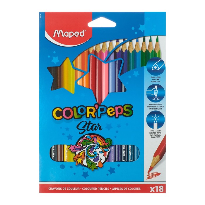 

Карандаши трёхгранные 18 цветов, Maped Color Peps, Разноцветные