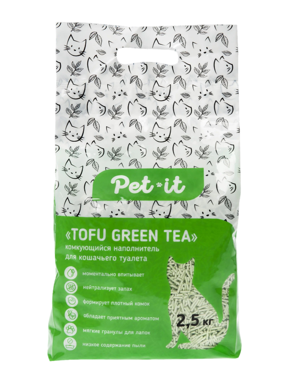 Наполнитель Тофу Pet-it, соевый комкующийся, зеленый чай, 6 л