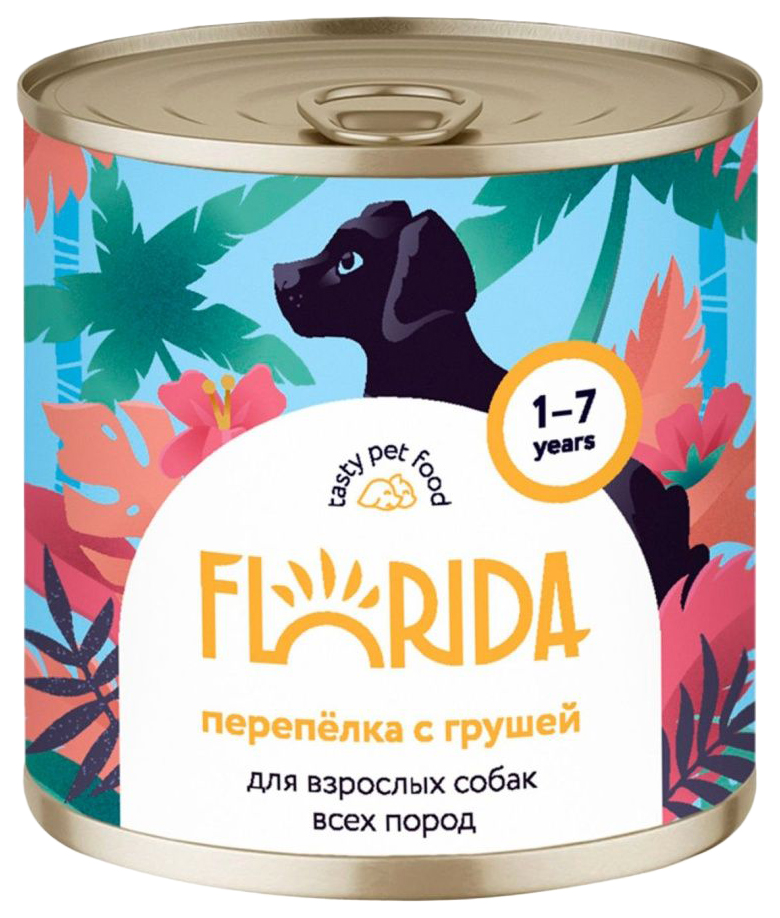 

Консервы для собак Florida перепелка с грушей, 9шт по 240г
