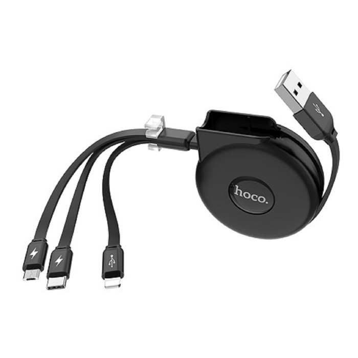 Кабель Hoco U50, microUSB/Lightning/Type-C - USB, 2 А, 1 м, черный