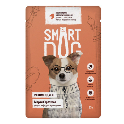 фото Влажный корм для собак smart dog, кусочки утки в аппетитном желе, паучи, 85 г