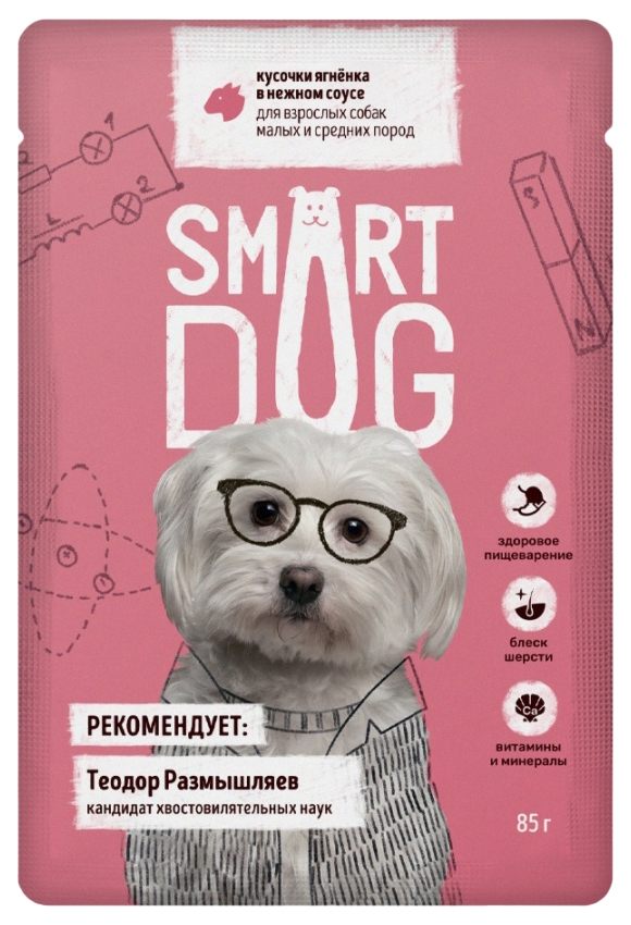

Влажный корм для собак Smart Dog кусочки ягненка в нежном соусе, 44шт по 85г