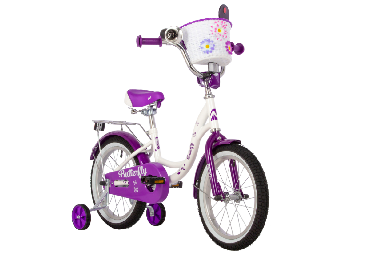 Велосипед NOVATRACK, BUTTERFLY 2023г, 115см, белый-фиолетовый детский велосипед novatrack candy 20 год 2023 оранжевый