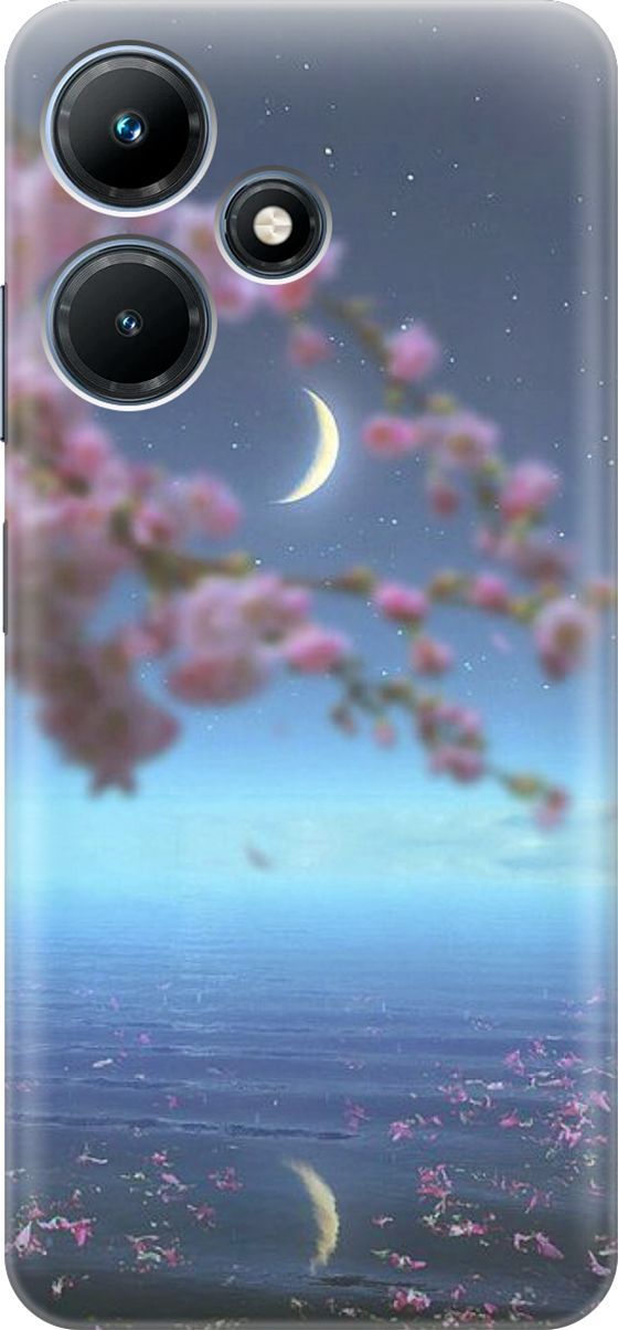 

Силиконовый чехол на Infinix Hot 30i "Месяц и сакура", Белый;голубой, 159405