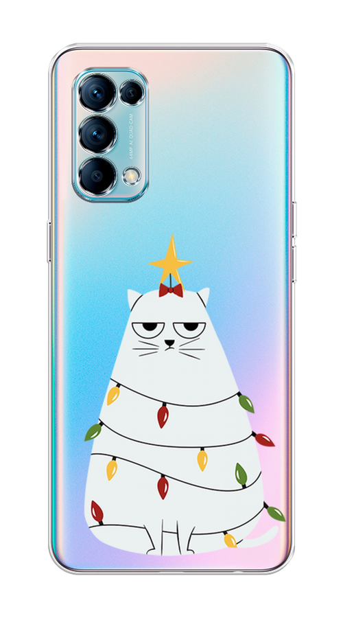 

Чехол на Oppo Reno 5 "Котик в гирлянде", Белый;красный;желтый, 255250-1