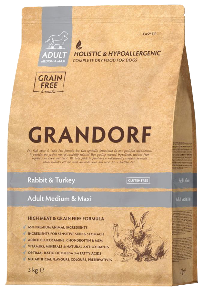 

Сухой корм для собак Grandorf Single Grain Adult Medium & Maxi кролик и индейка, 3 кг