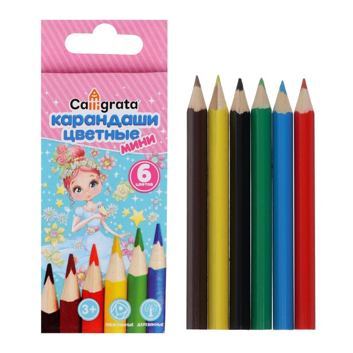 

Карандаши 6 цветов МИНИ, Calligrata «Принцесса», Разноцветные