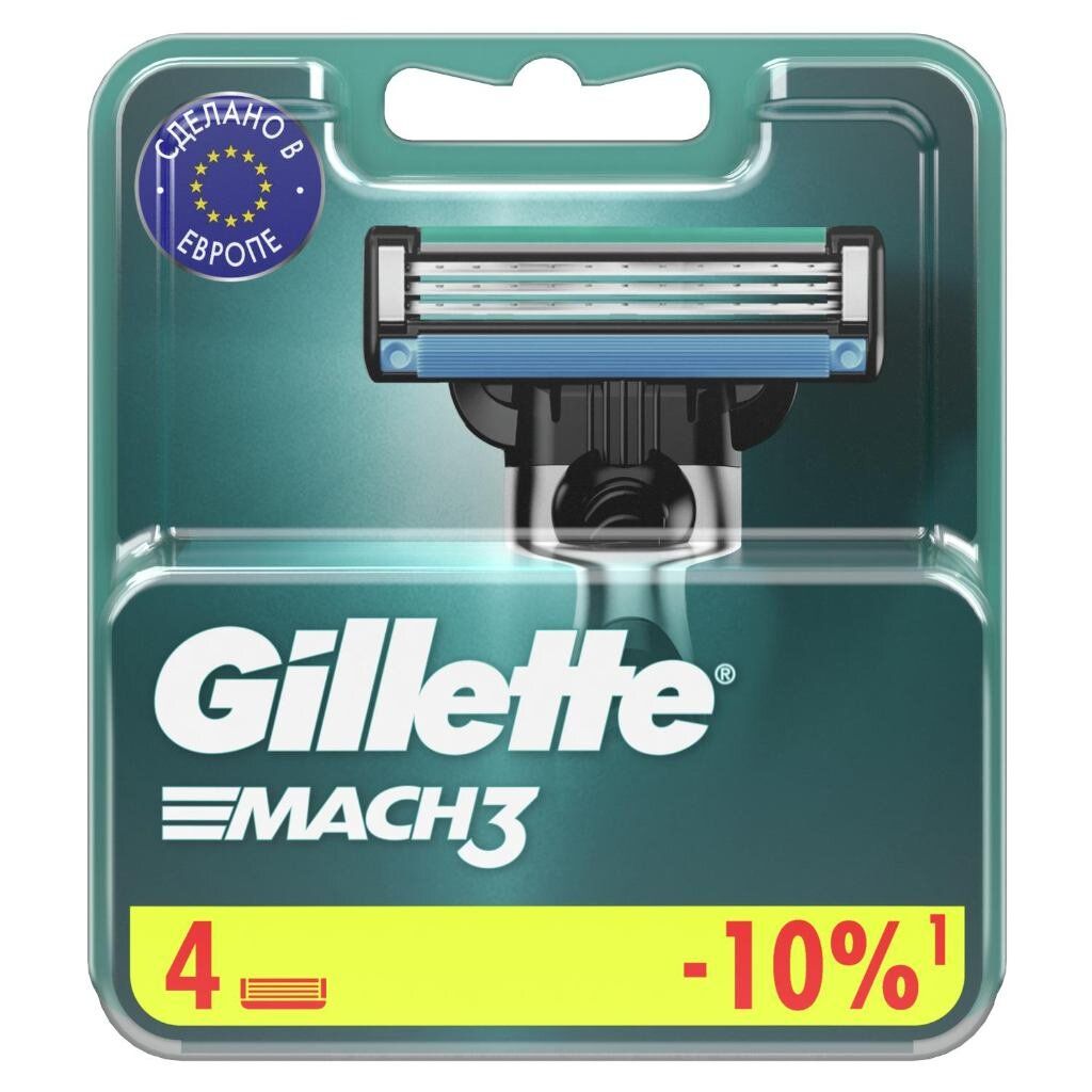 Gillette Mach3 Сменные кассеты для бритвы, 4 шт