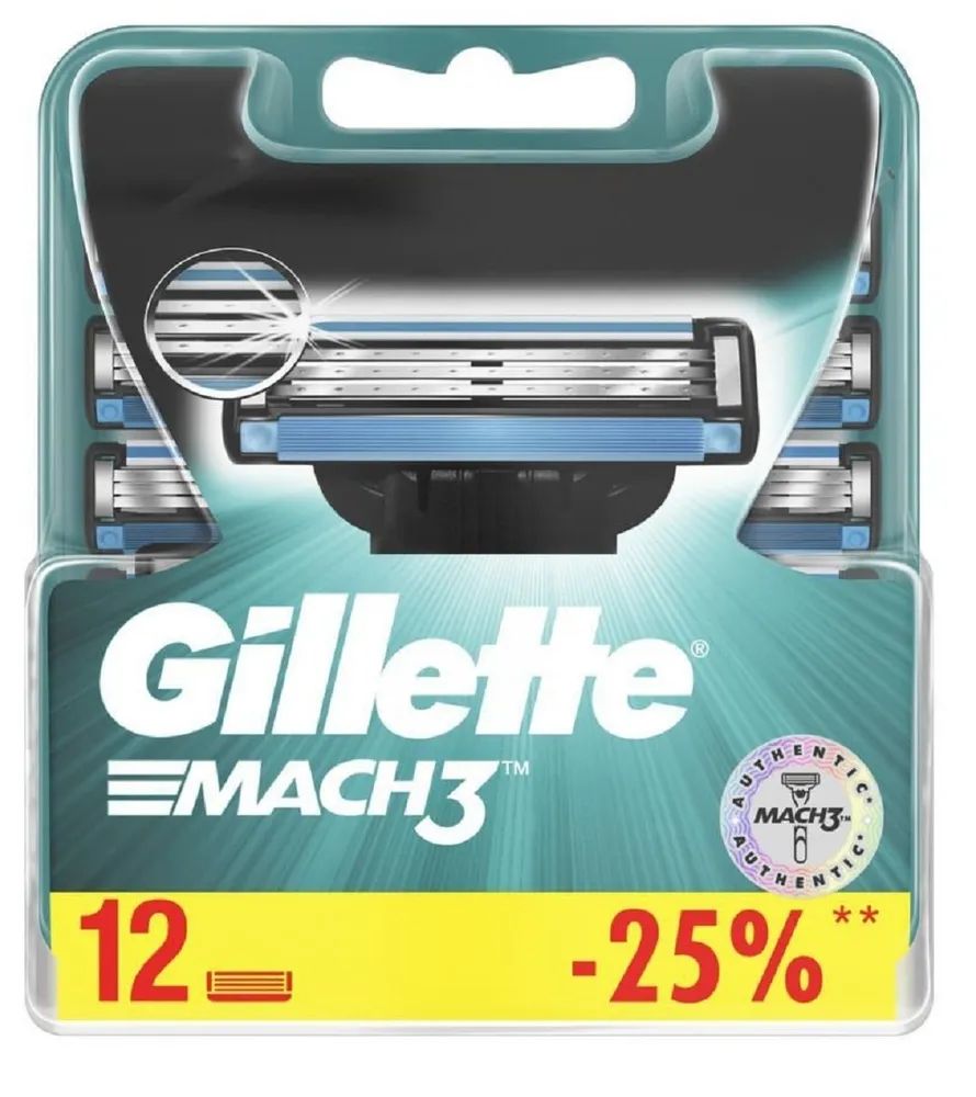 Gillette Mach3 Сменные кассеты для бритвы, 12 шт