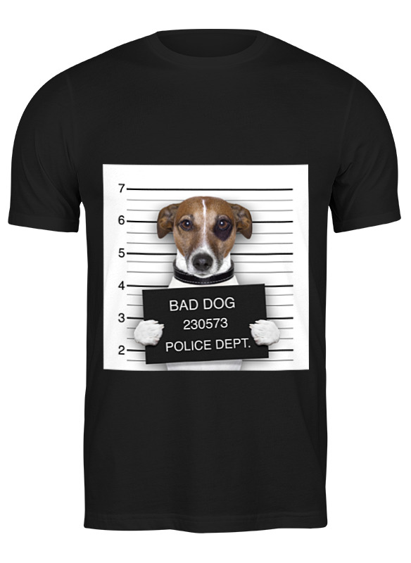 Черная мужская футболка Printio с изображением Плохой пес (номер 1381346) размера S.