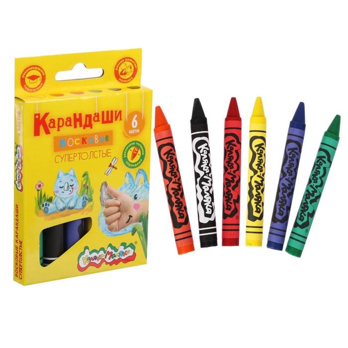 

Мелки восковые 6 цветов, «Каляка-Маляка» супертолстые круглые