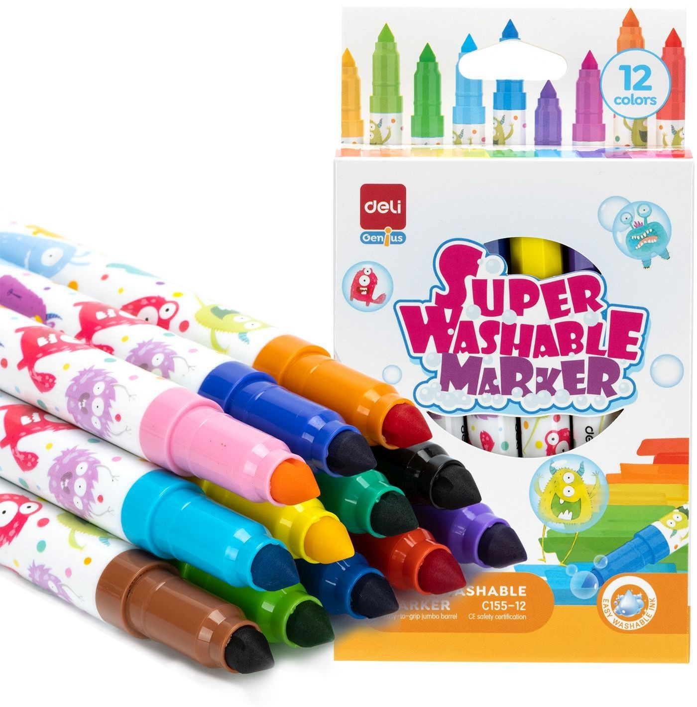 Фломастеры Deli Super Washable Marker, 12 цветов