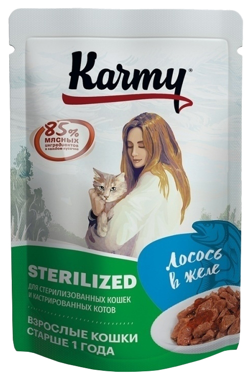 фото Влажный корм для кошек karmy с лососем, для стерилизованных, 25шт по 80г