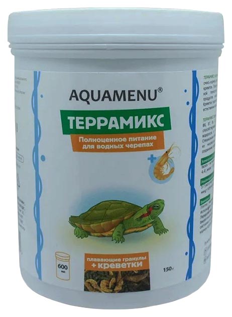 Корм для водных черепах AquaMenu Террамикс в виде плавающих гранул и креветки, 0,6 л, 4 шт