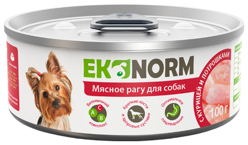 фото Консервы для собак ekonorm, мясное рагу с курицей и потрошками, 100 г